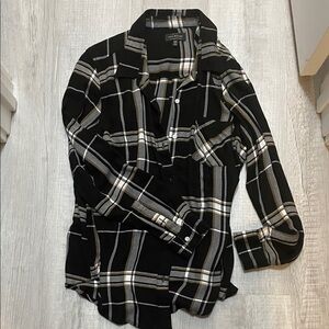 Lucky Brand Black and Tan Checkered Shirt
